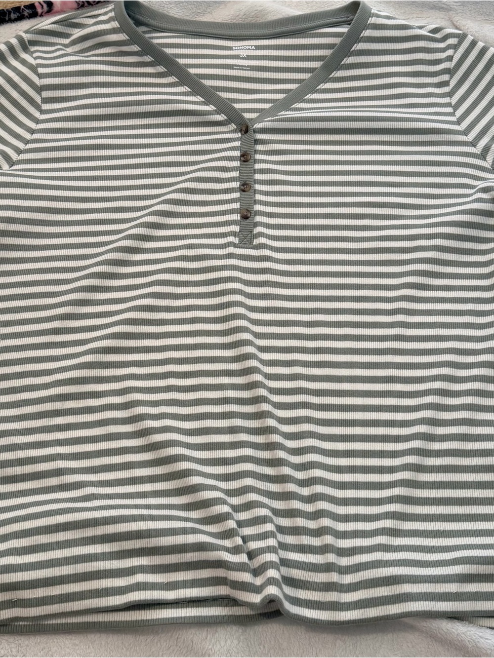 Sonoma Green and White Striped Henley size 3x